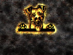 3D-Hunde-Wandbild Jack-Russell-Terrier aus Holz mit LED Leuchte